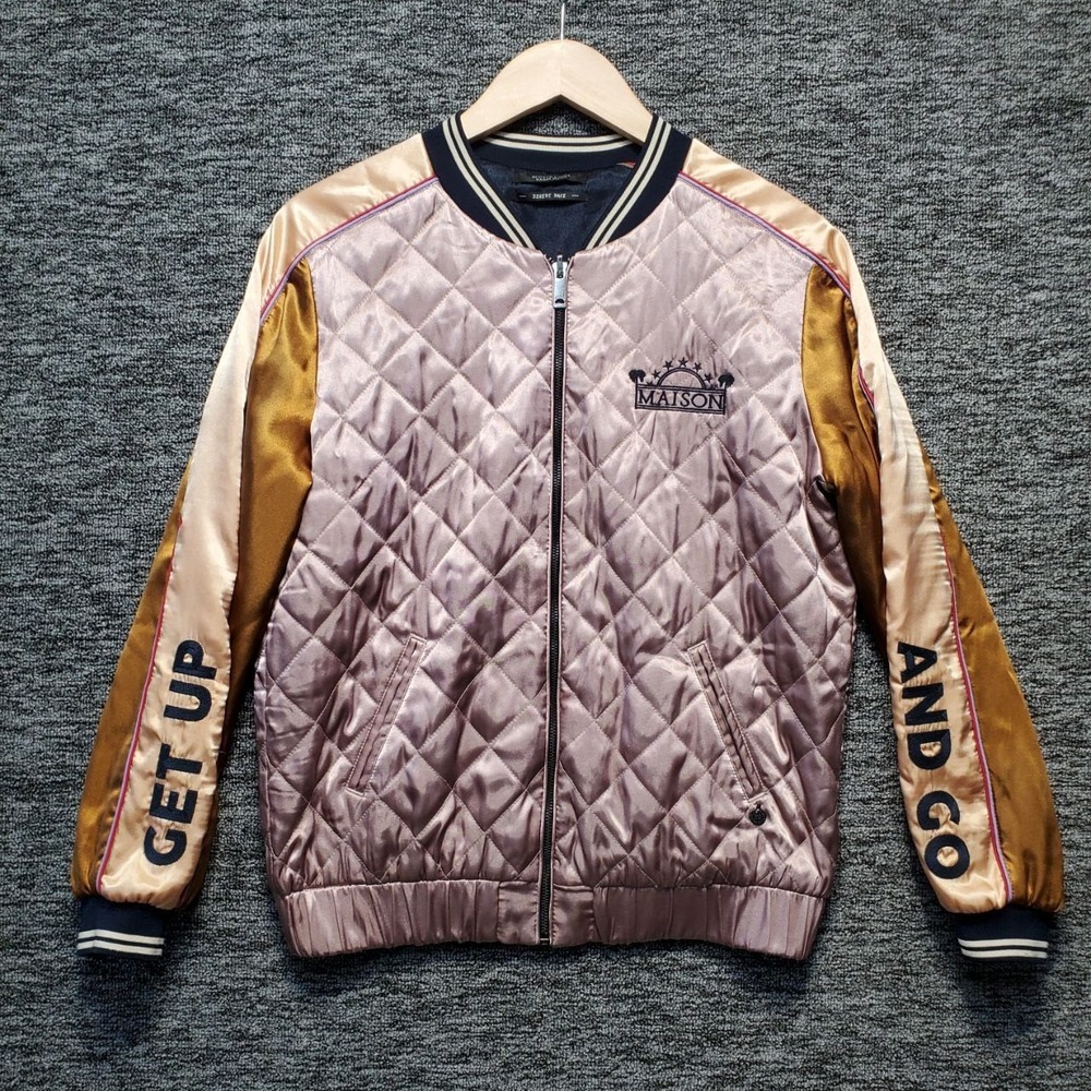 Scotch & Soda Maison Scotch Bomber Jacket Women M Pink Desert Race Quilted Satin